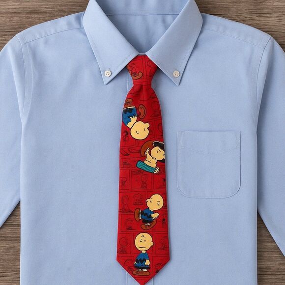 1990s 100% Silk Peanuts Necktie Charlie Brown, Lucy Football, Comical, Funny - Picture 1 of 9